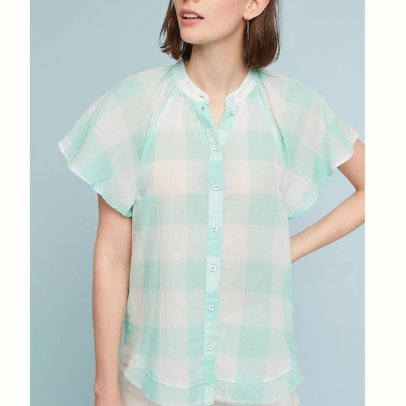 Maeve gingham flutter sleeve top Anthropologie - Picture 1 of 6